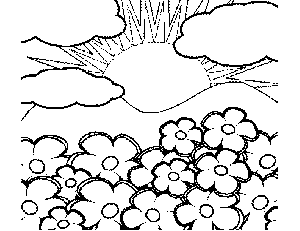 Sun shining on flowers coloring page