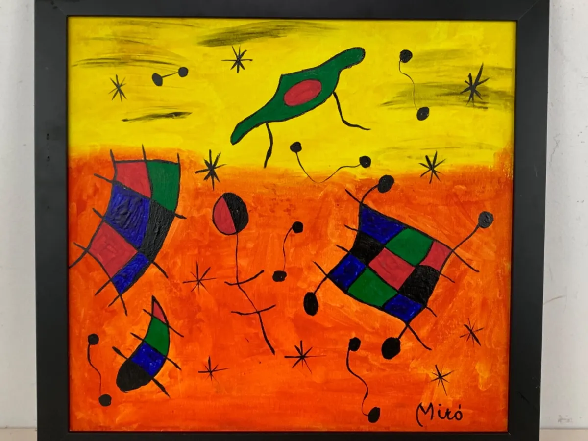 Vtg modernist painting style of smile of the flamboyant wings after joan miro