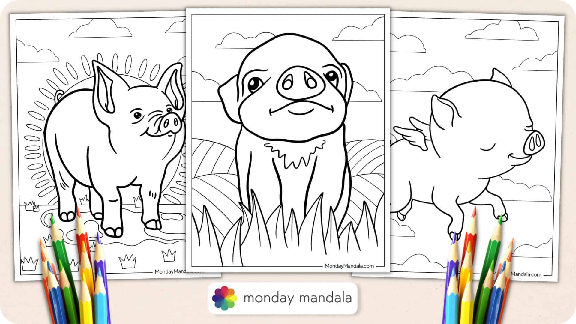 Pig coloring pages free pdf printables