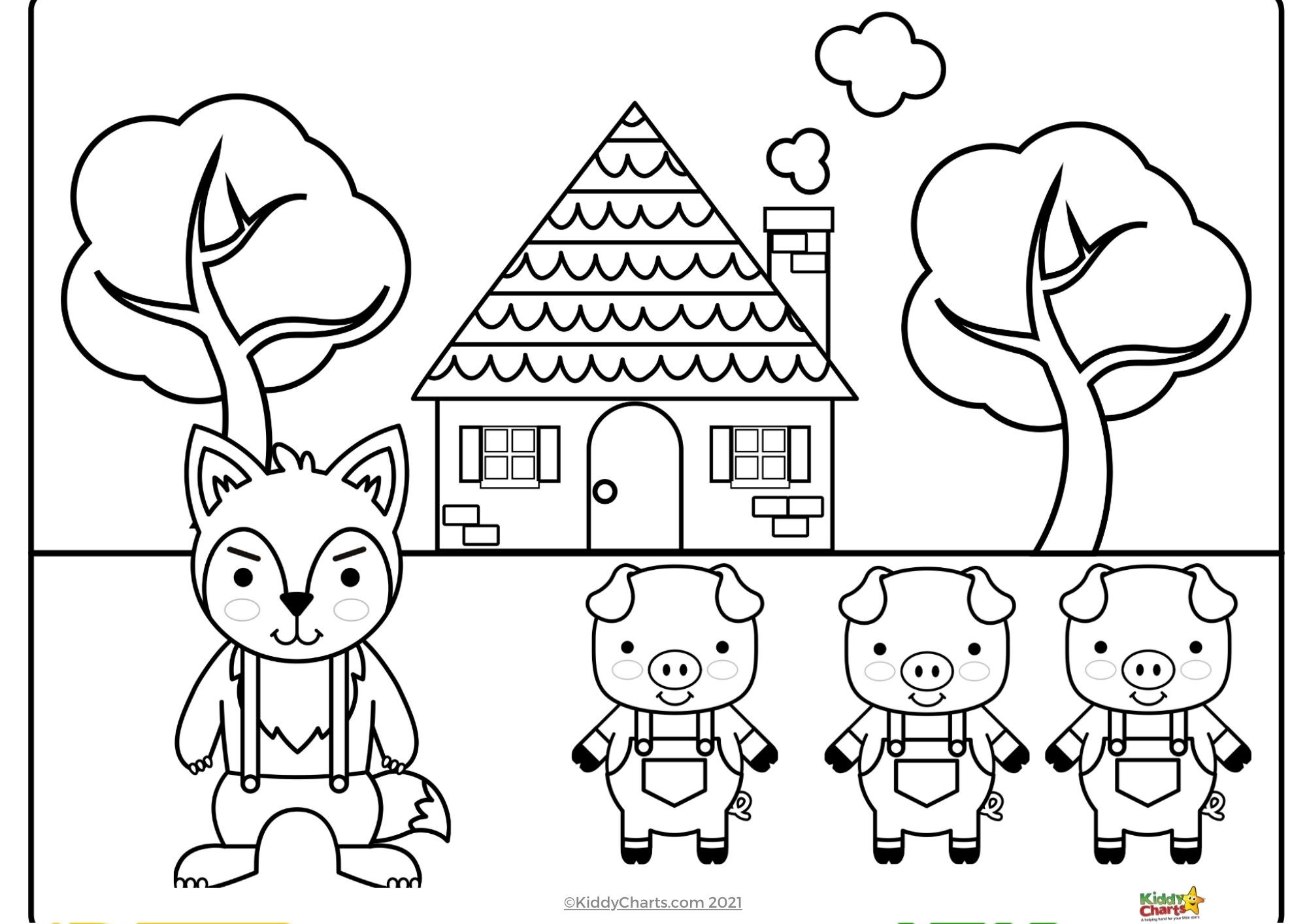 Cute coloring pages three little pigs