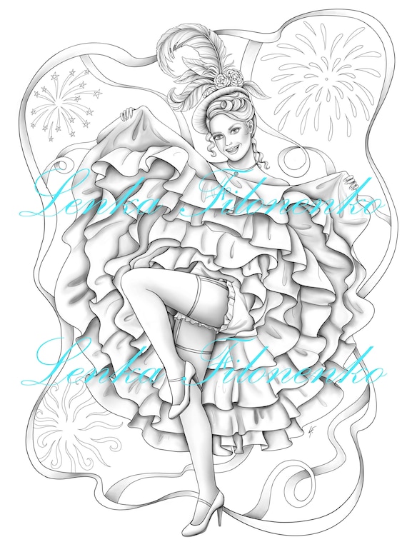 Coloring page for adults can can dancer grey scale coloring for adults pdf download and print