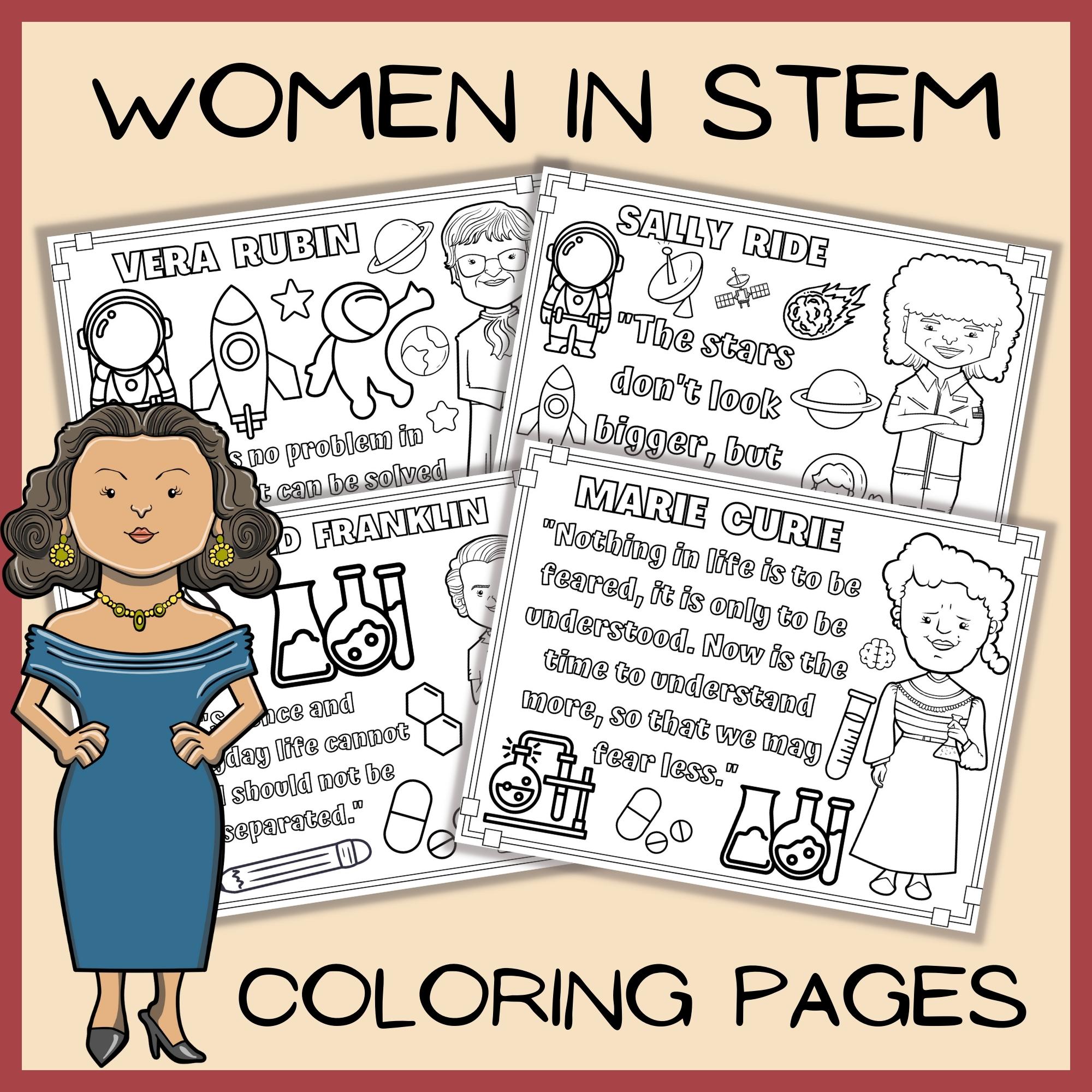 Womens history month coloring sheets famous women in stem coloring pages set made by teachers