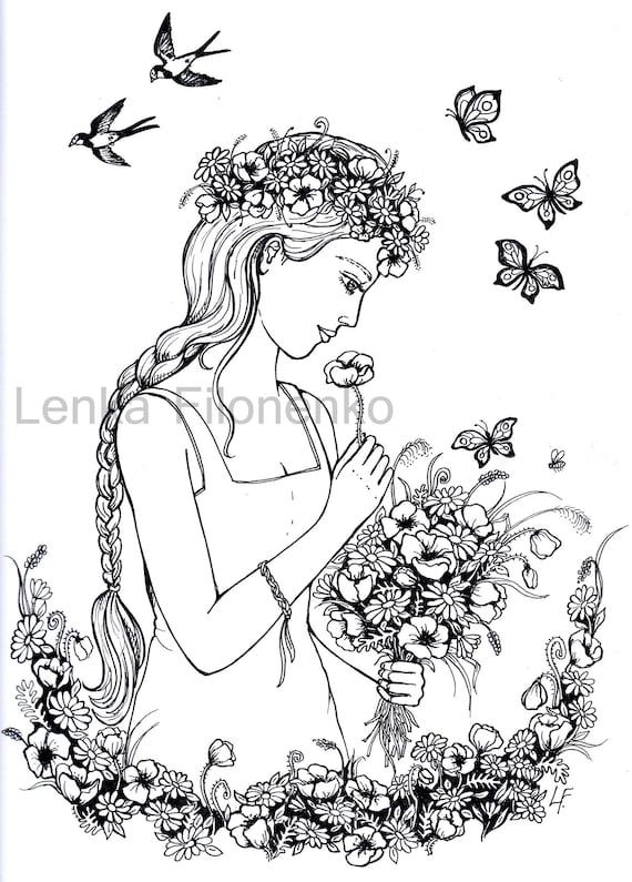 Coloring page for adults coloring page woman with flowers adult coloring pages art therapy women coloring page