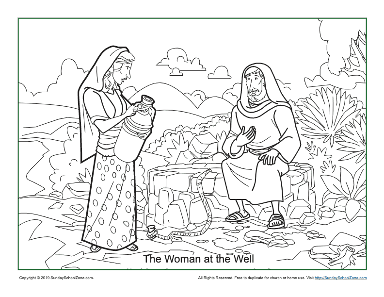 Woman at the well coloring page on sunday school zone