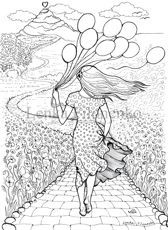 Coloring page for adults coloring page heart mountain adult coloring pages art therapy women coloring page