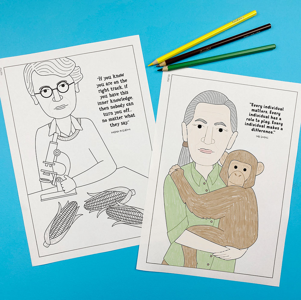 Women in science colouring pages