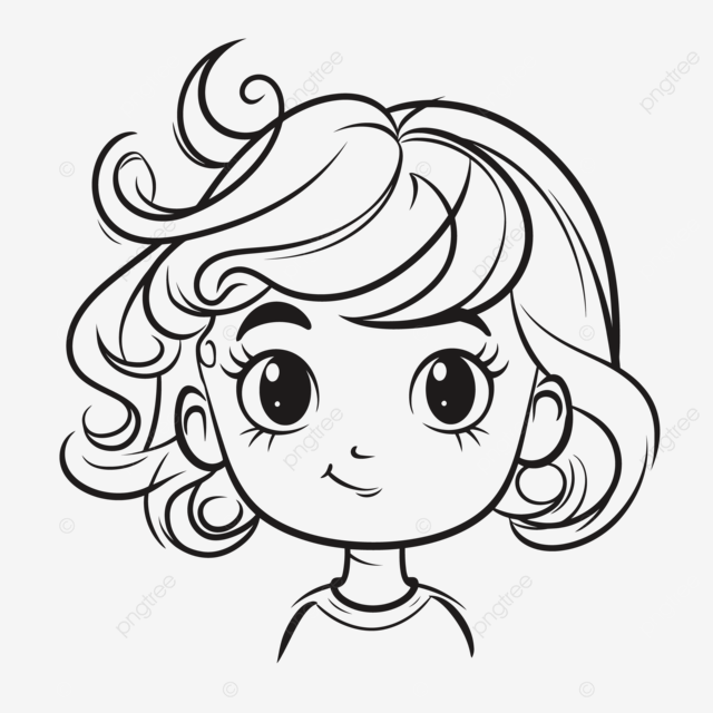 Girl with curly hair coloring page outline sketch drawing vector wing drawing girl drawing ring drawing png and vector with transparent background for free download