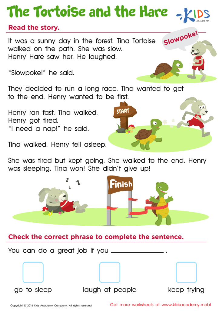 The tortoise and the hare worksheet free printout for kids