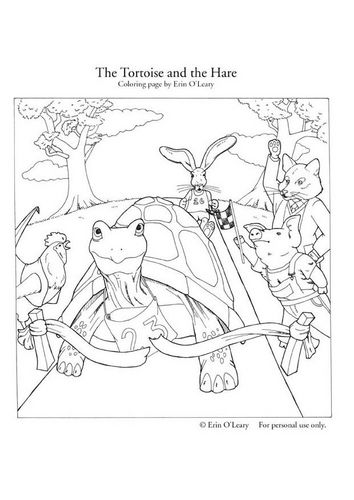 Coloring page the tortoise and the hare