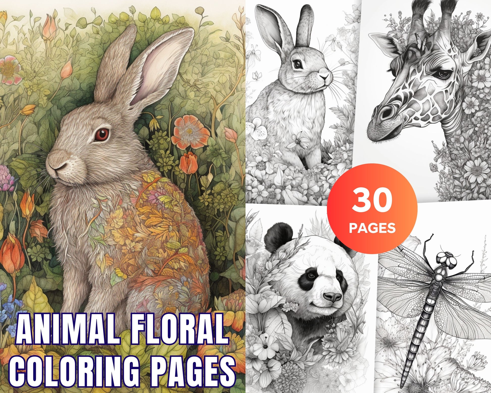 Animal floral printable coloring pages for adults grayscale colori â coloring