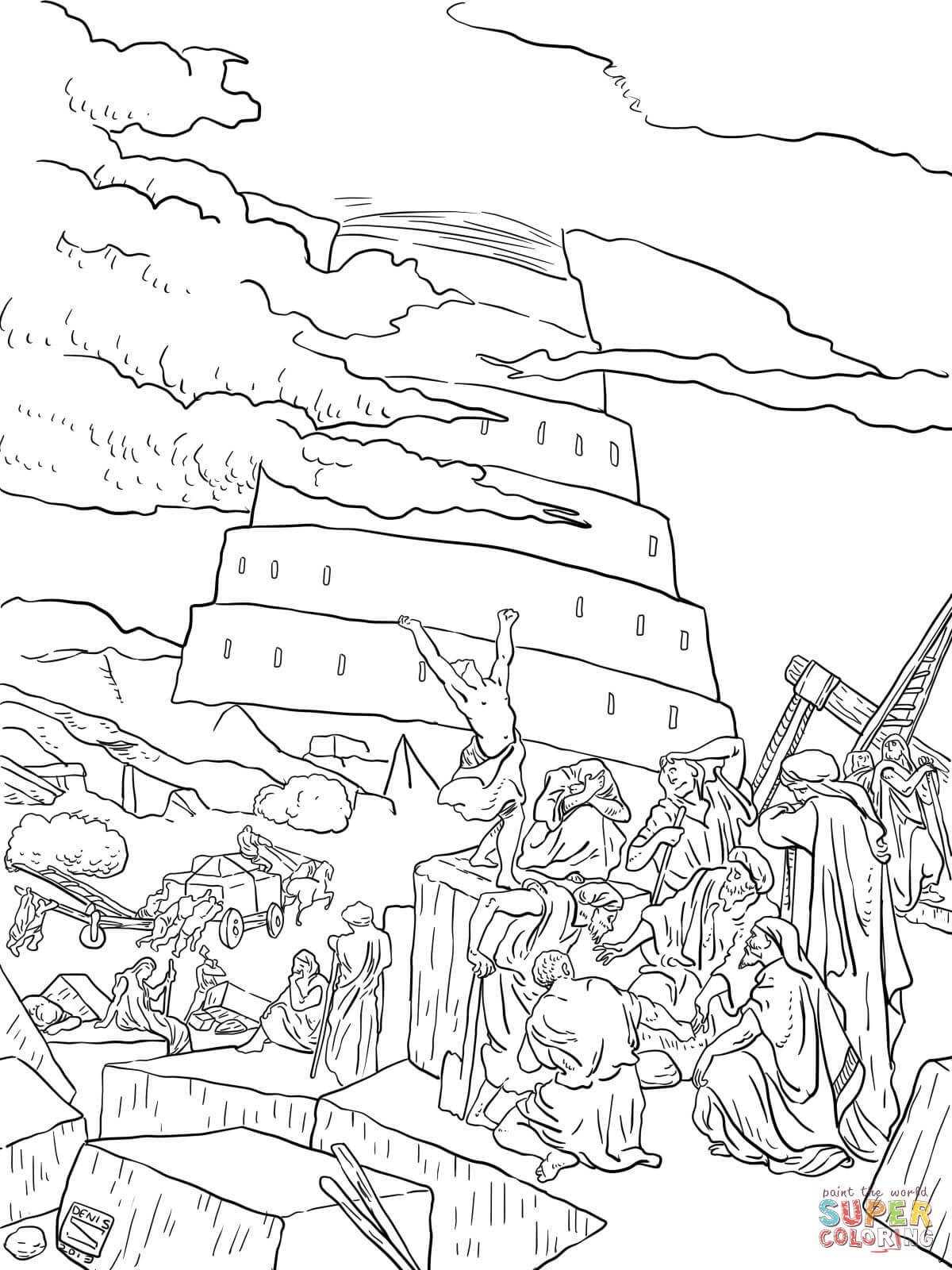 Tower of babel and the confusion of tongues coloring page free printable coloring pages