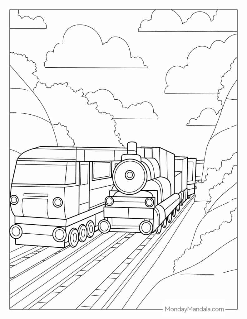 Train coloring pages free pdf printables