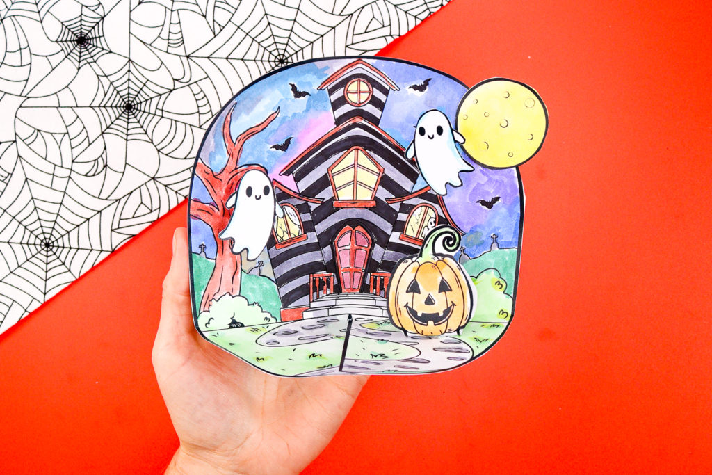 Haunted house coloring page craft