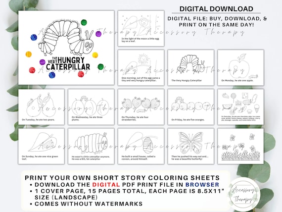 The very hungry caterpillar diy print your own short story coloring sheets pages booklet book digital download