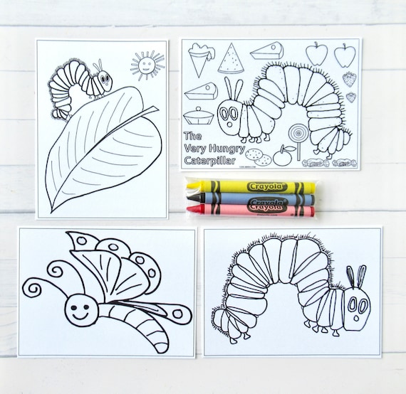 Inspired caterpillar mini coloring pages and crayons bag child caterpillar party favors