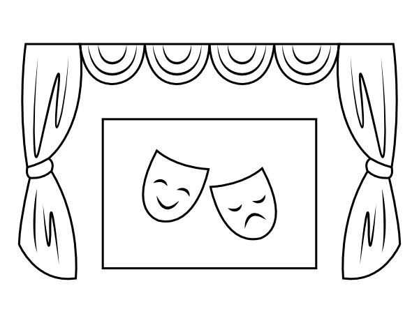 Printable drama masks and theater curtains coloring page