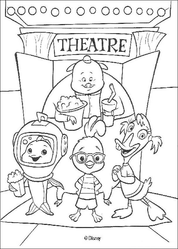 Chicken little and friends at the theater coloring pages