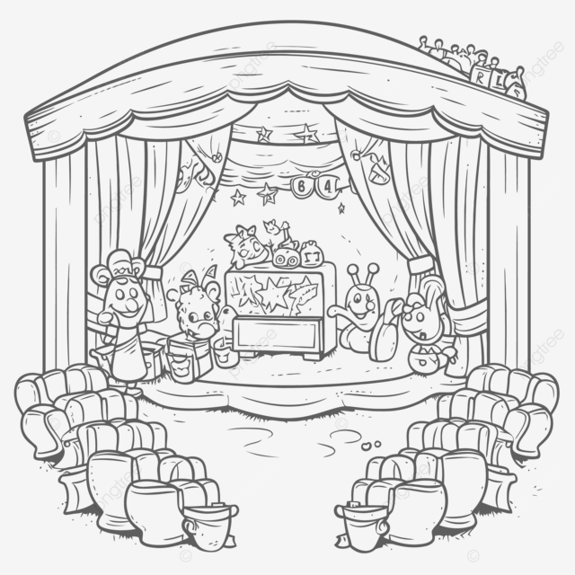 An artist s theater with toys and furniture coloring pages outline sketch drawing vector theatre drawing theatre outline theatre sketch png and vector with transparent background for free download