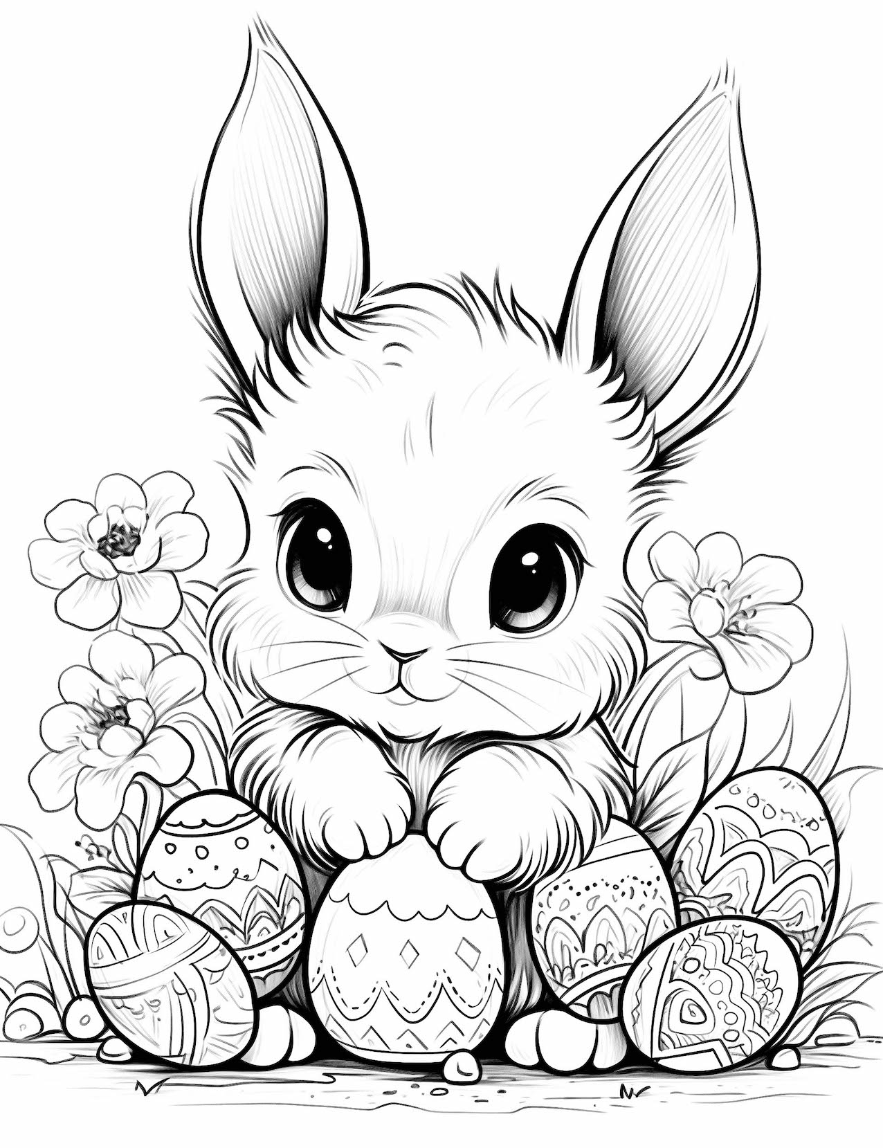 Cute bunny coloring pages for kids and adults