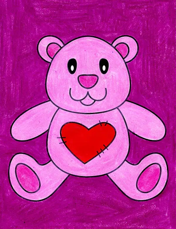 Easy how to draw a valentine teddy bear and coloring page