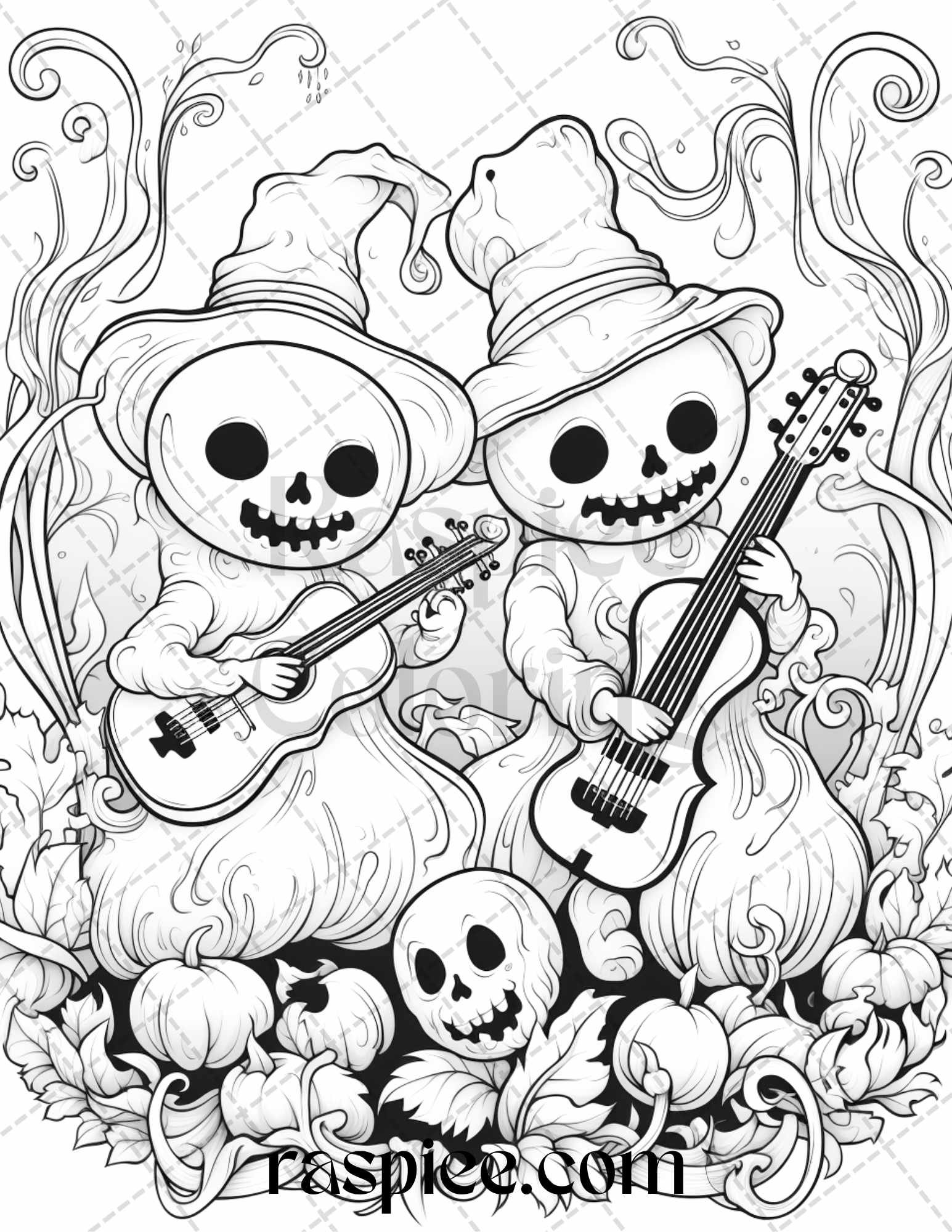 Halloween creepy kawaii grayscale coloring pages for adults and kid â coloring