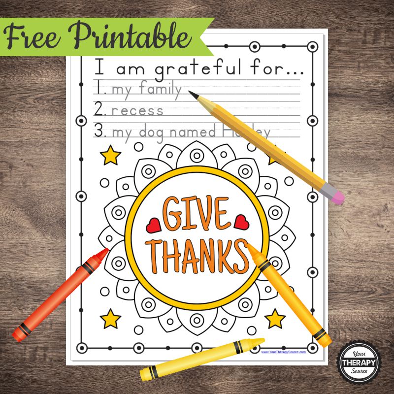 Thankful coloring pages and handwriting exercise