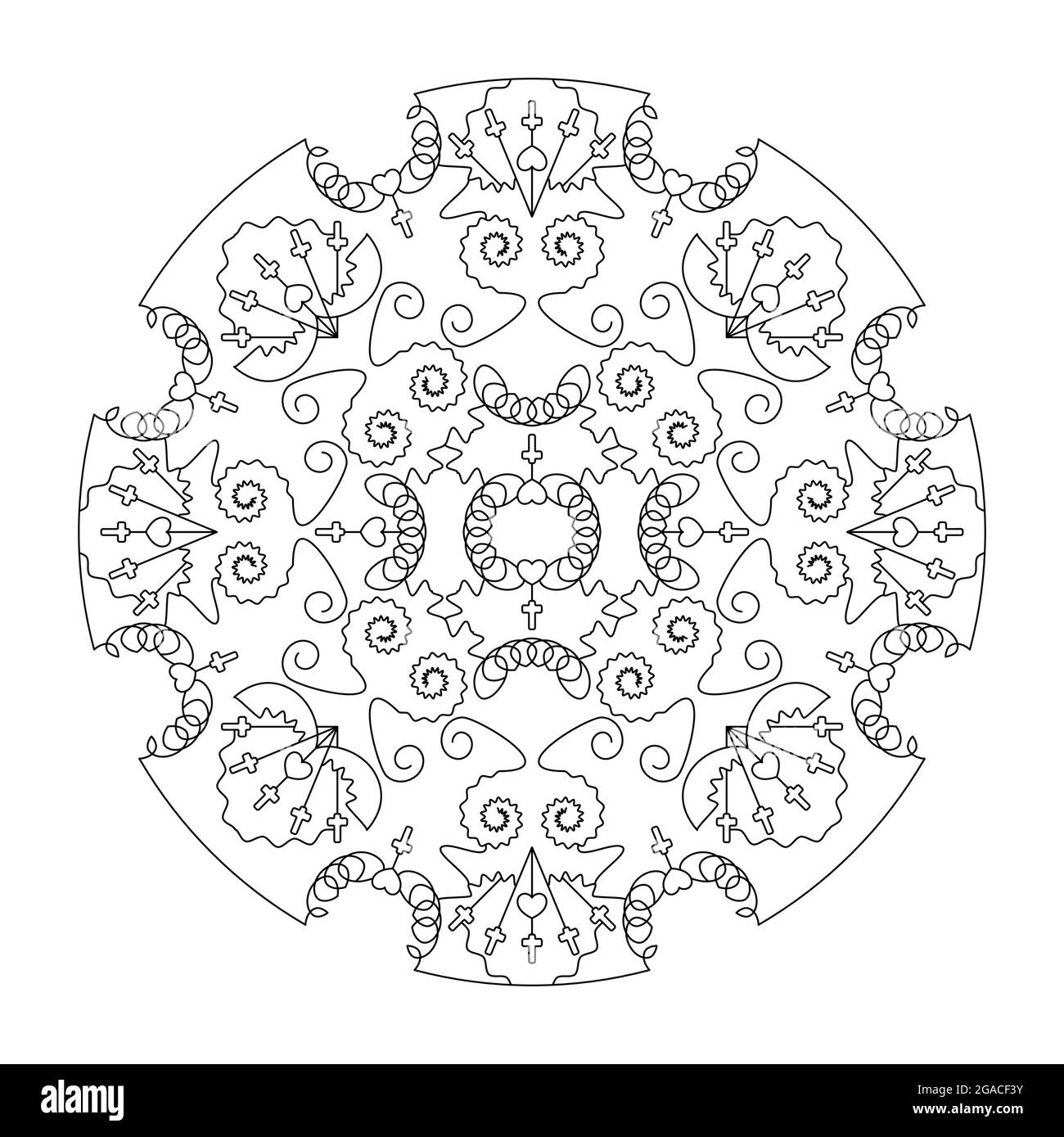 Mandala with hearts and crosses anti