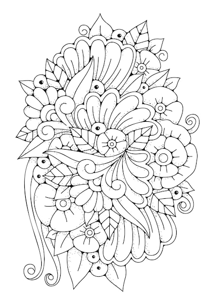 Premium vector coloring page art therapy for children and adults delicate bouquet of flowers vector background for coloring art line