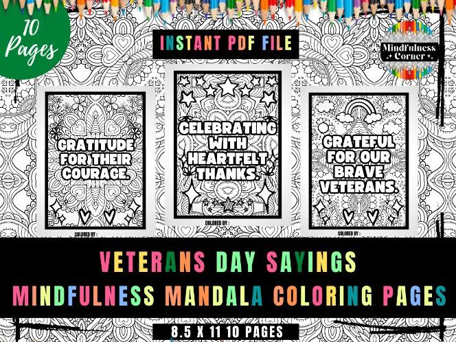 Veterans day occupational therapy mindfulness coloring sel teaching resources