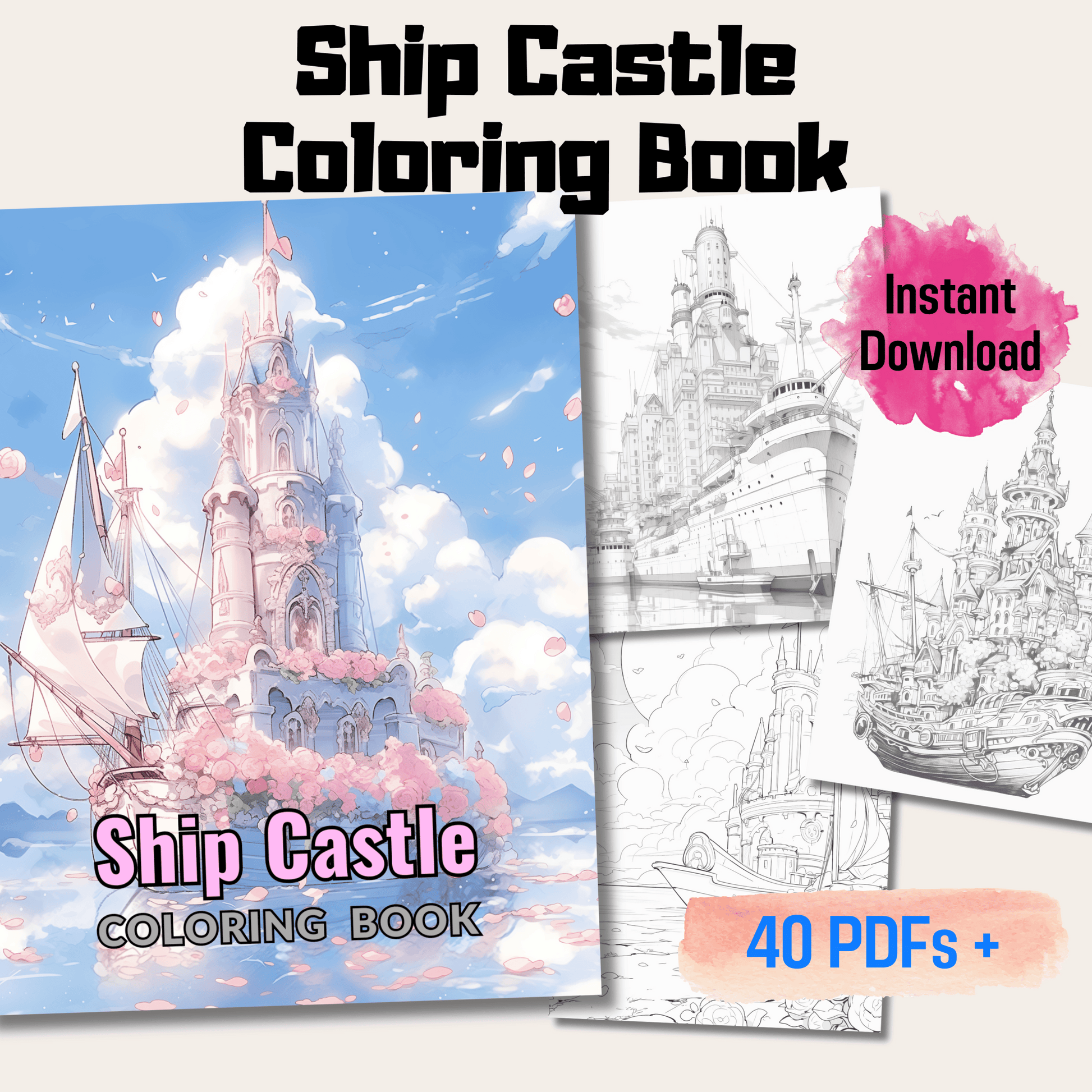 Ship castle coloring book relaxing art therapy â funny print for you