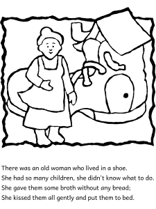 There was an old woman who lived in a shoe coloring pages and printable activities