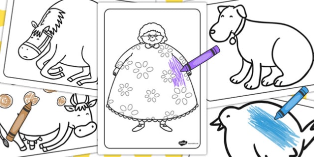 There was an old lady who swallowed a fly colouring sheets