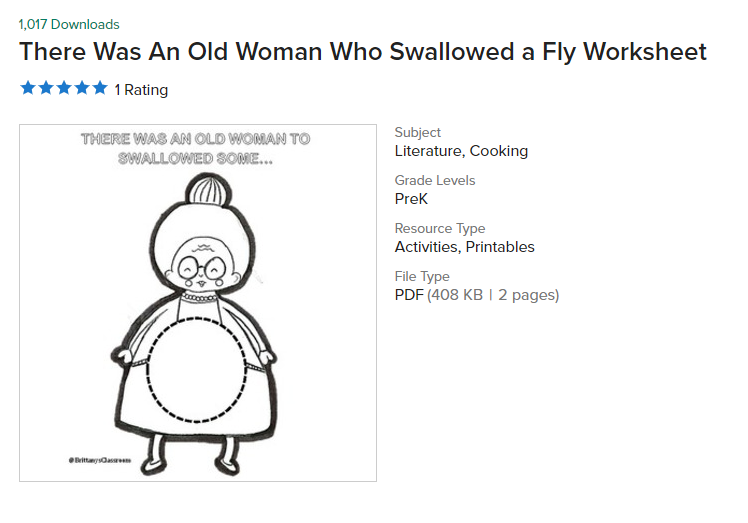 There was an old lady who swallowed a fly printable