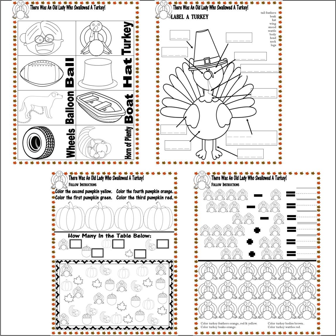 There was an old lady who swallowed a turkey thanksgiving book panion prehension worksheets