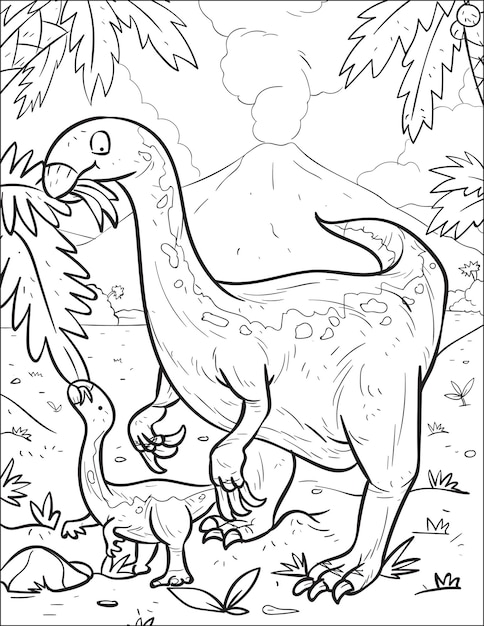 Premium vector prehistoric predatory dinosaur therizinosaurus baby dinosaur coloring book and coloring page