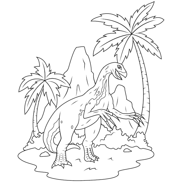 Premium vector hand drawn of therizinosaurus line art