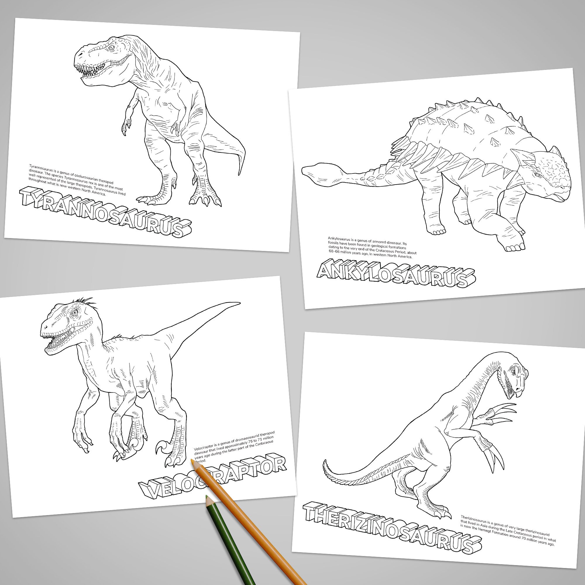 Dinosaurs coloring book printable art for kid and teens instant download