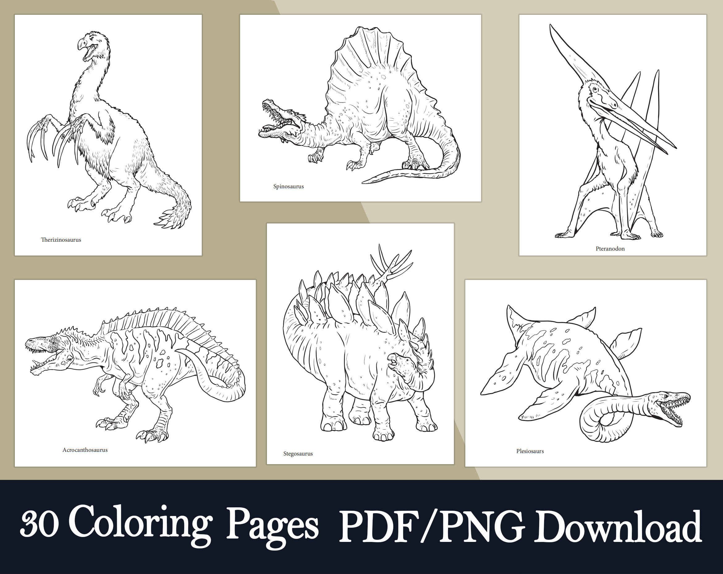 Dinosaurs for kids and adults coloring pages with dinosaurs instant download