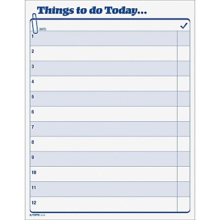 Tops things to do today pad sheets x sheet size white sheets blue print color pad