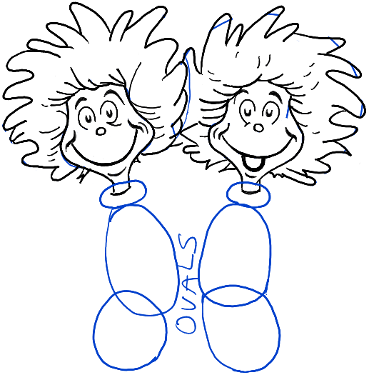 How to draw thing one and thing two from dr seuss the cat in the hat