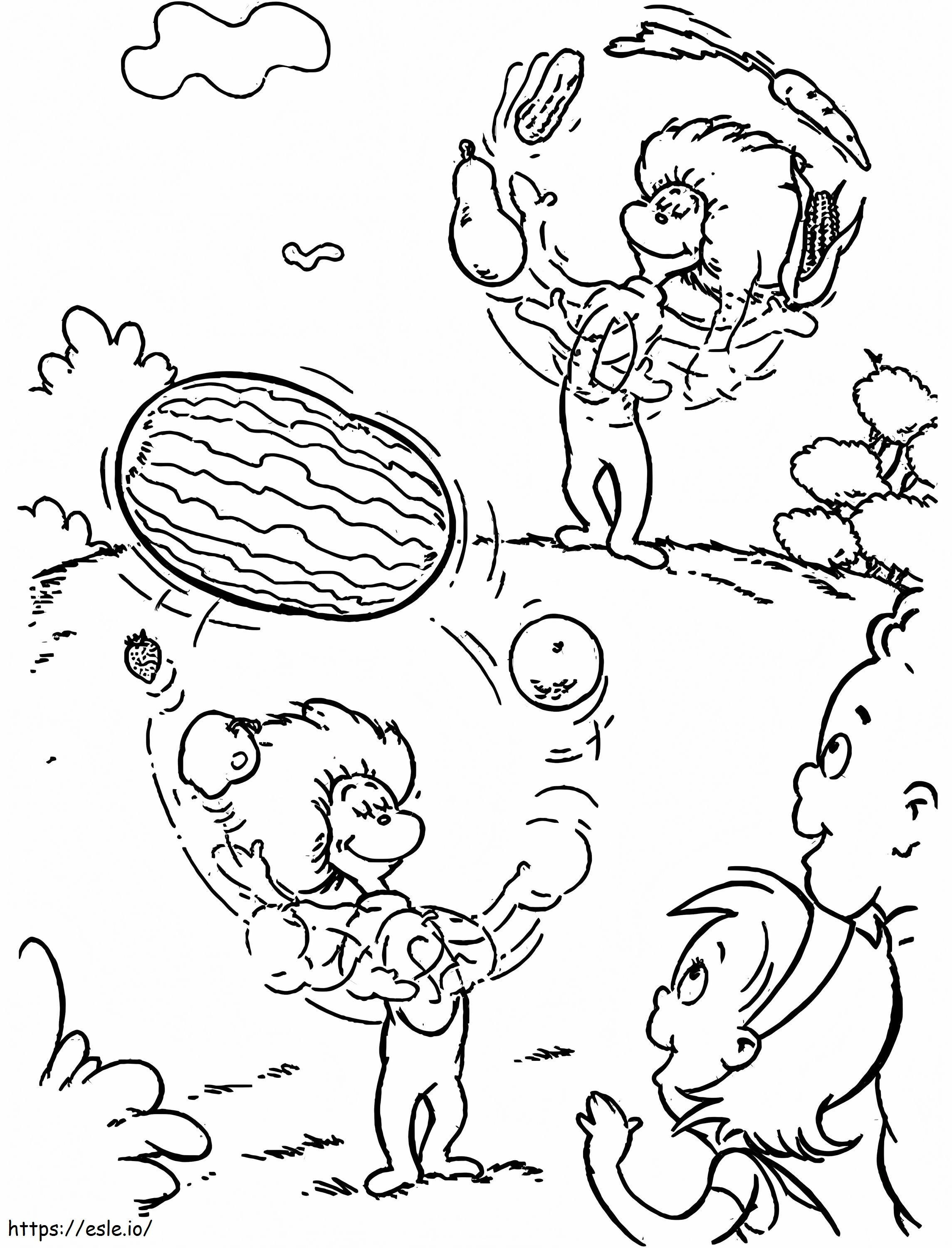 Thing n thing playing with fruits a coloring page