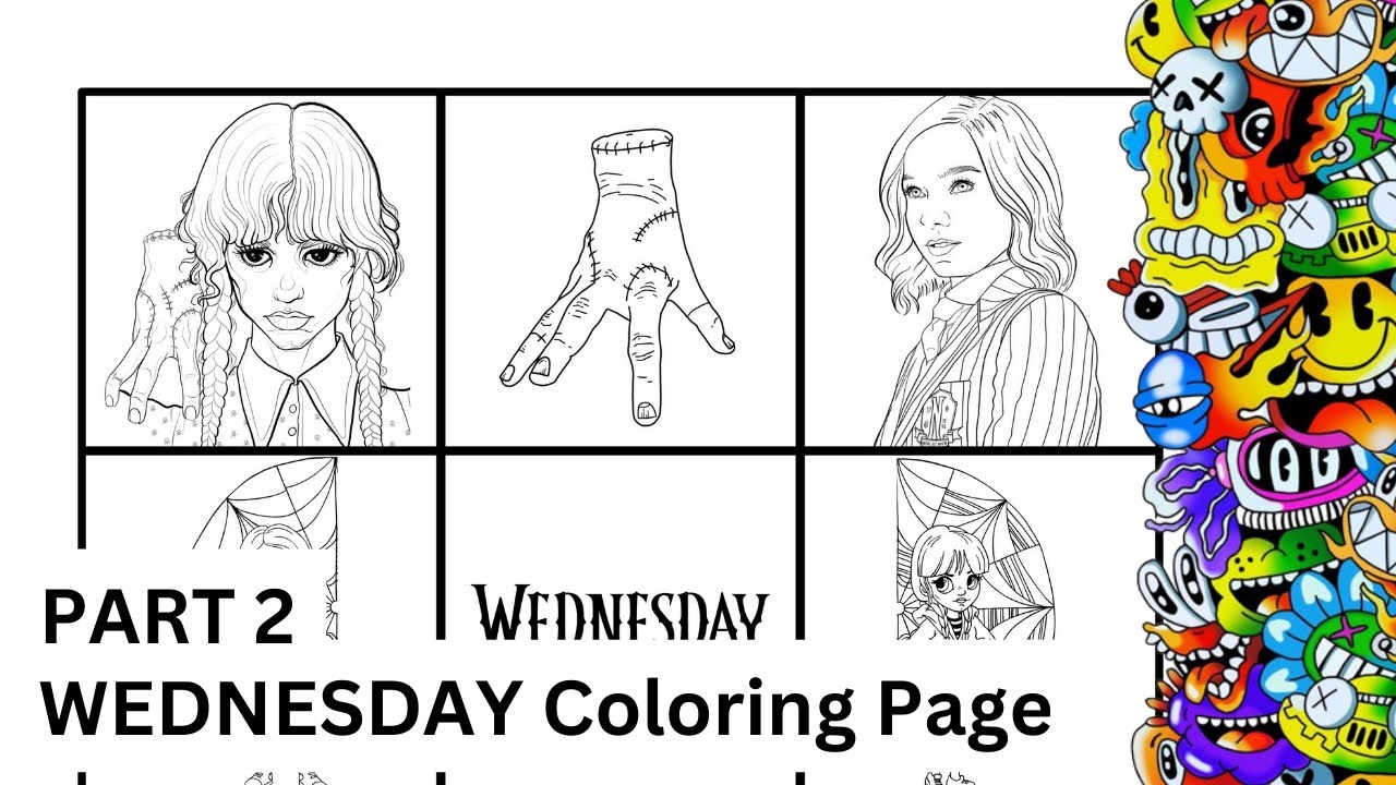 Wednesday addams thing enid coloring pages part and final result drawing coloring