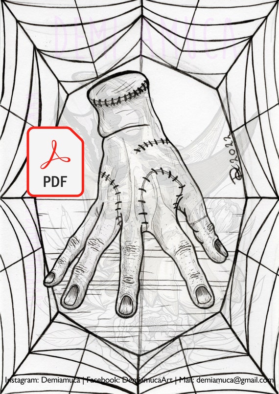 Coloring page thing addams wednesday hand