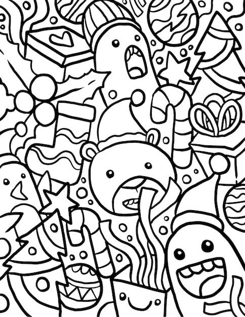 Premium vector christmas doodle things coloring page