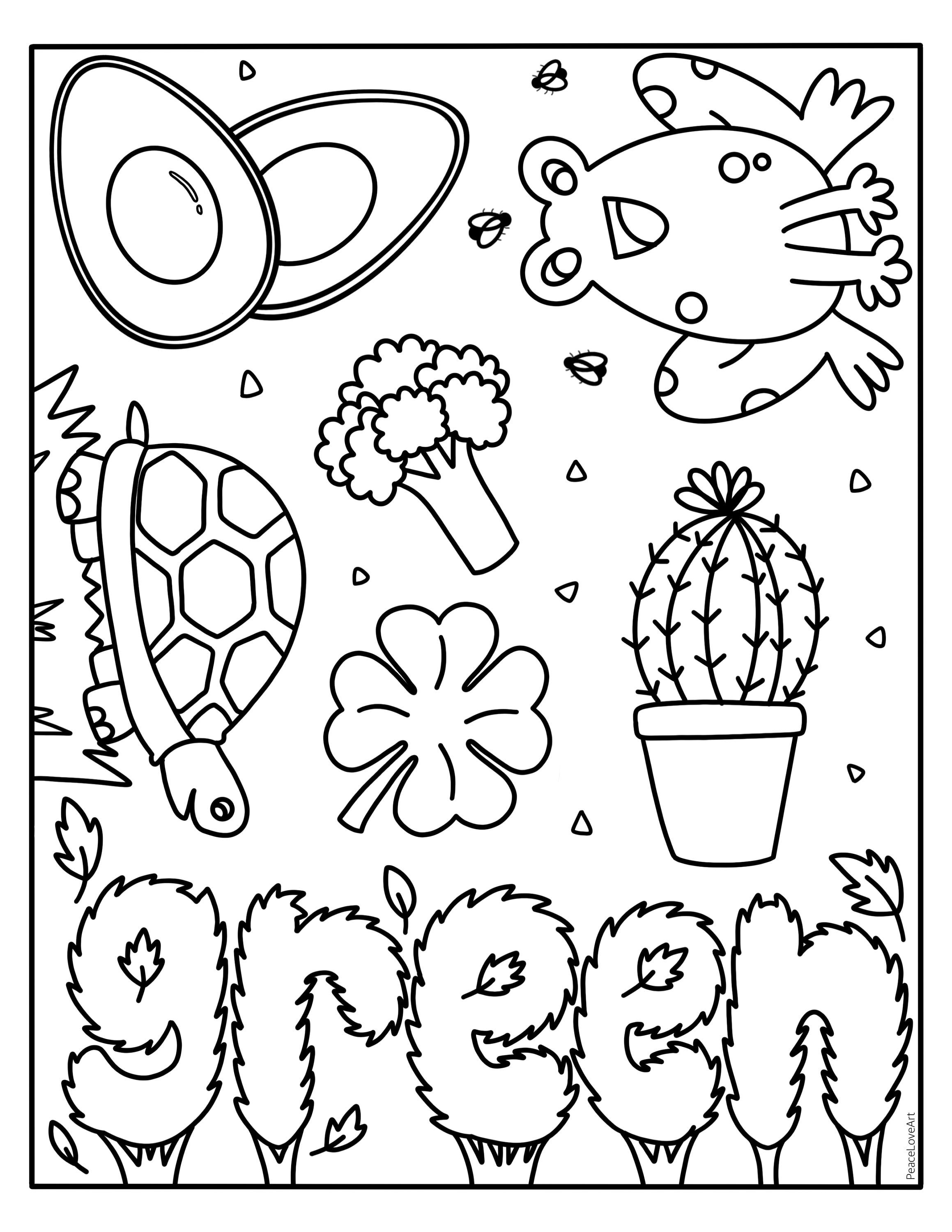 Green things coloring page instant download