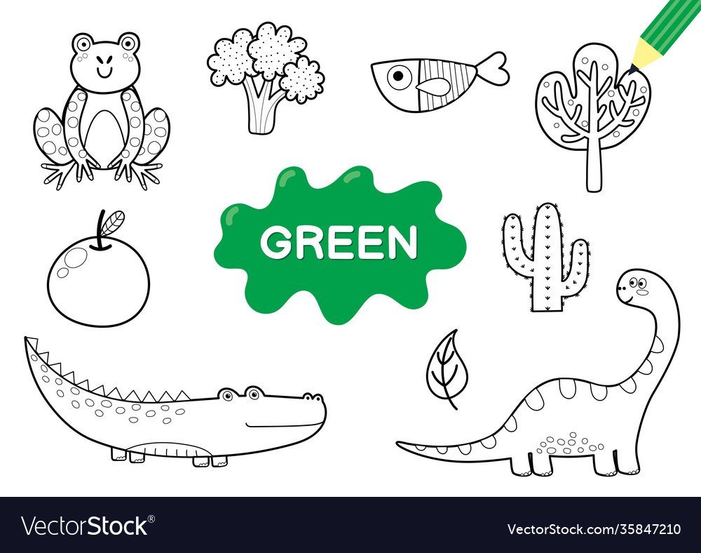 Color elements in green coloring page royalty free vector