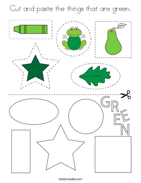 Cut and paste the things that are green coloring page