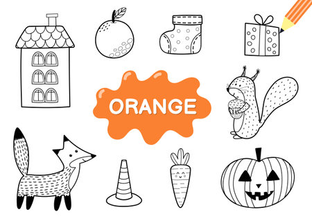 Color the elements in orange coloring page for kids educational material for school royalty free svg cliparts vectors and stock illustration image