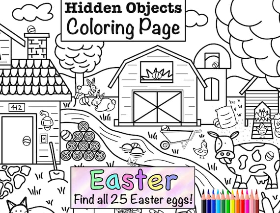 Easter egg hunt activity coloring page hidden eggs printout coloring puzzle printable farm search quarantine activity indoor egg hunt