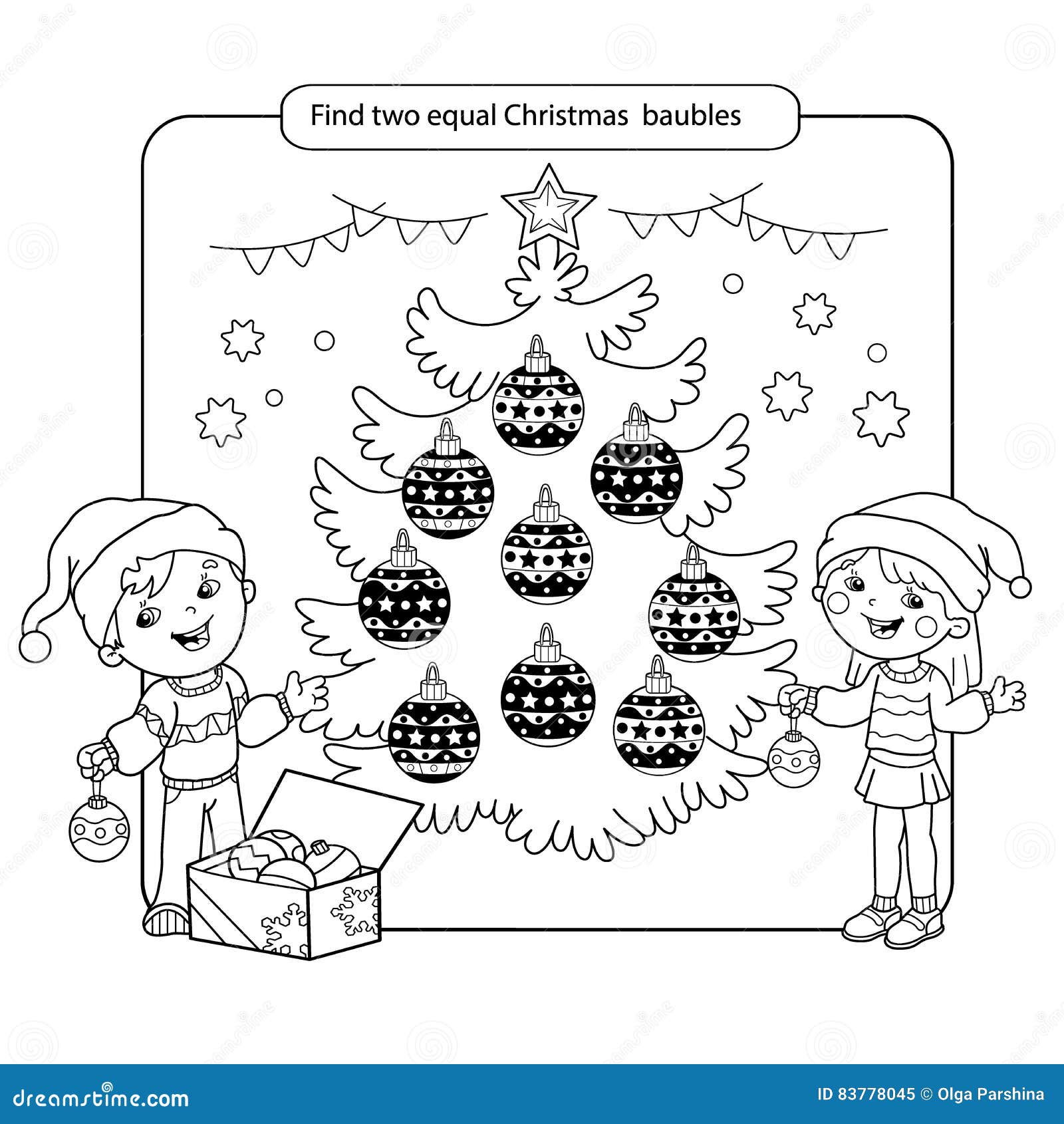 Puzzle for kids kid mind game assorted things to find the match christmas balls set coloring page for children stock vector